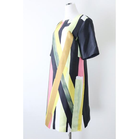 St John Size 10 Abstract Print Sheath Dress Silk Wool Colorblock Short Sleeve - Picture 5 of 13